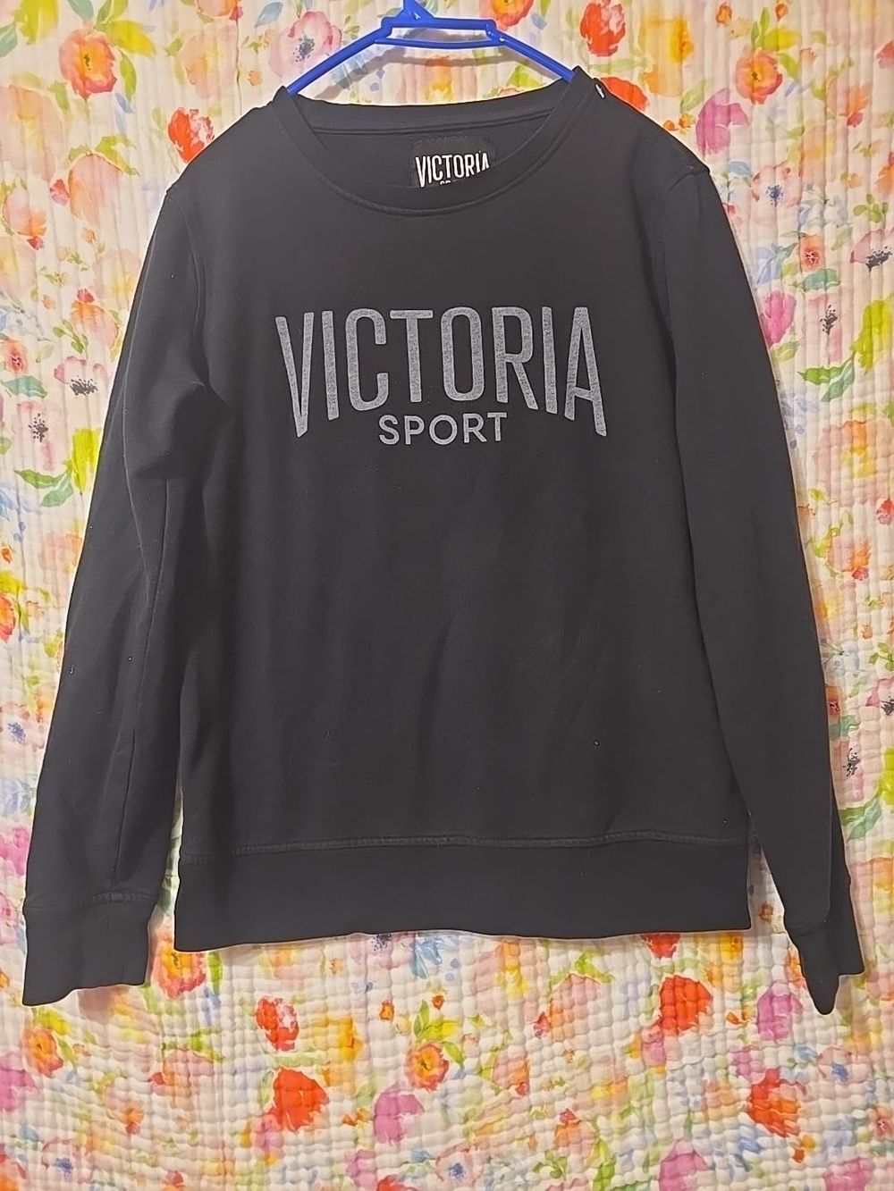 Victoria's Secret Sport Black Crew Sweatshirt with Grey Logo